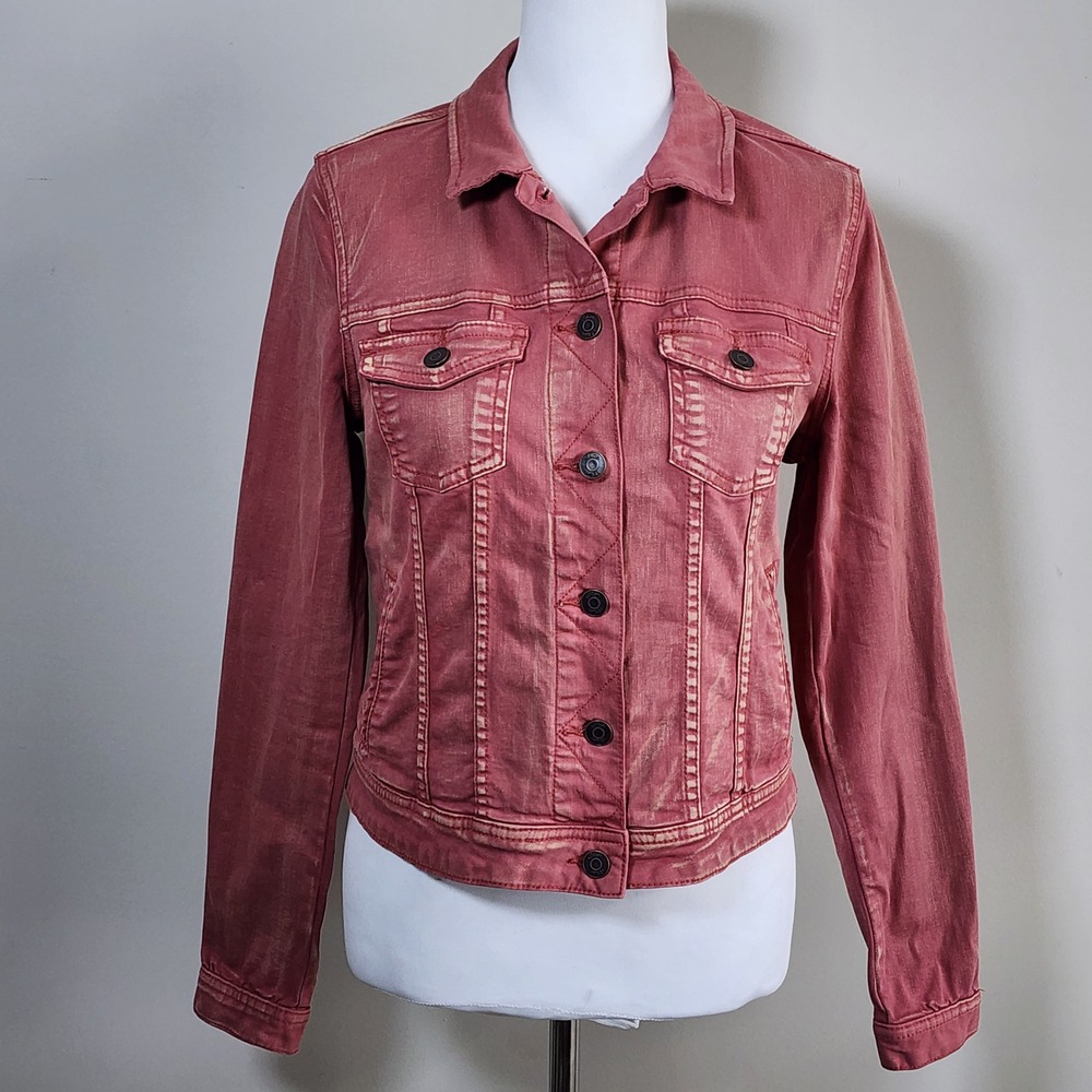 S Oliver Denim Trucker Jacket Womens Small Pink Faded Wash Boho Utility Cargo